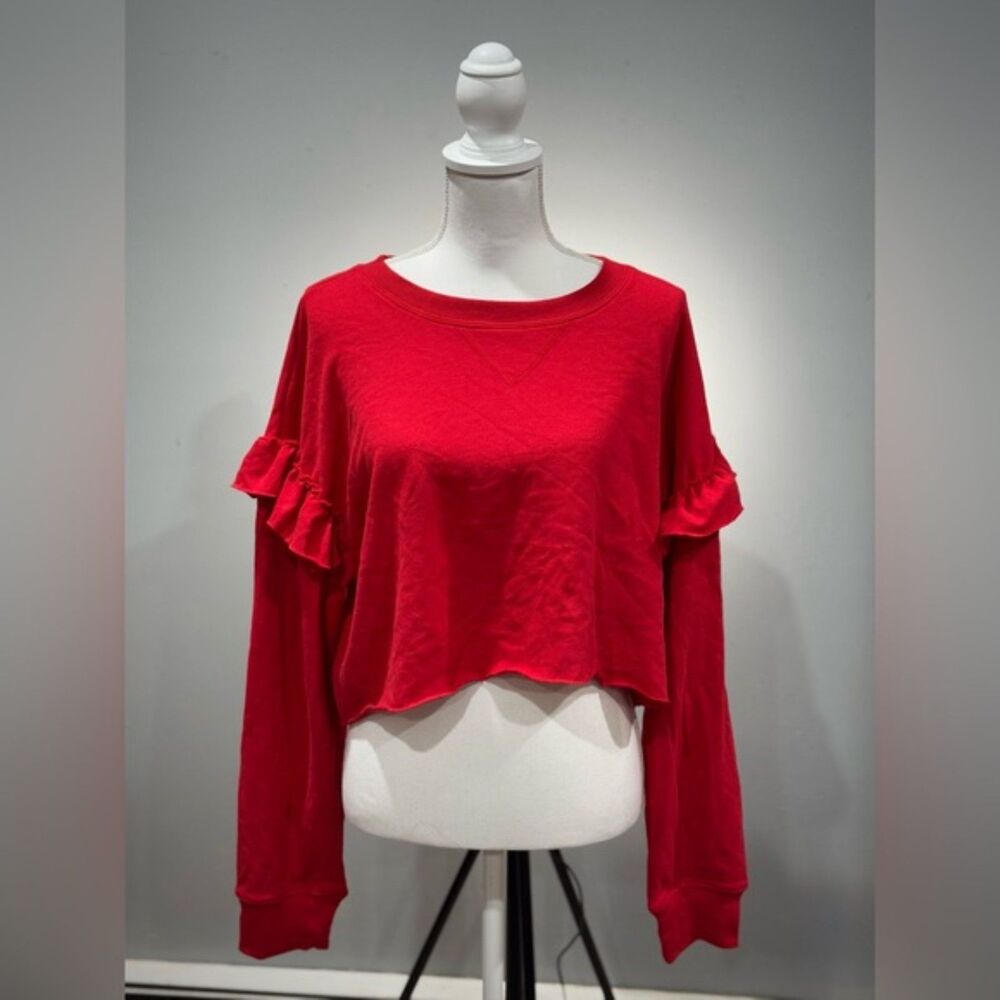 CLEARANCE! Red Boutique Ruffle Shoulder Crop Sweatshirt Size M NWT